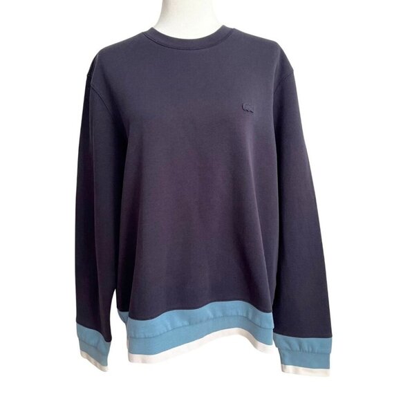LACOSTE MEN'S NAVY DUSTY BLUE WHITE STRIPED CREWNECK LONG SLEEVE SWEATSHIRT - XL - Picture 2 of 6